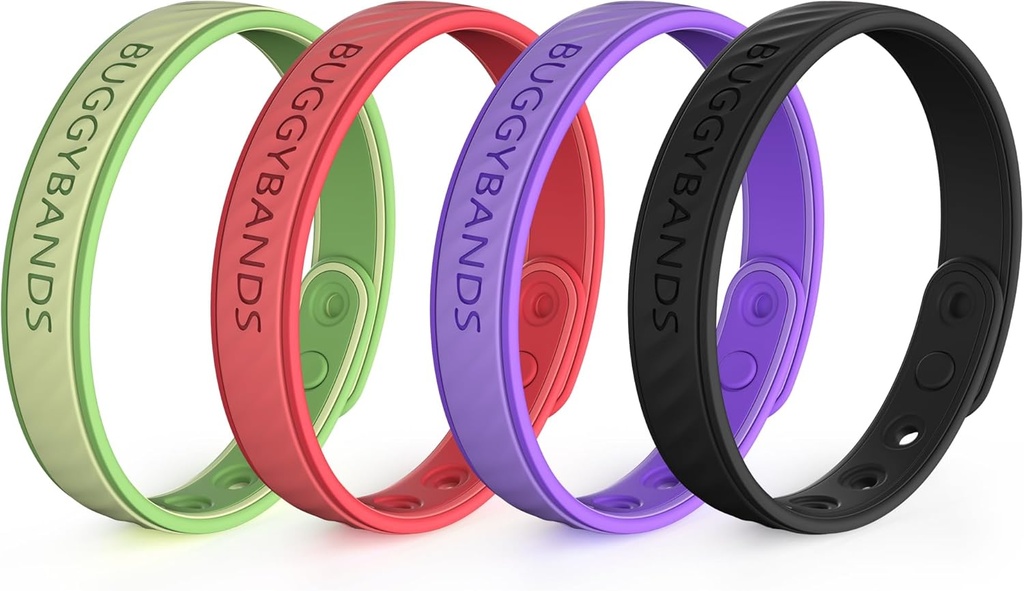 Mosquito Repelent Náramky, 4 Pack Silicone Mosquito Repelent Bands s DEET zdarma, přírodní a vodotěsné náramky pro děti a dospělé, Ochrana venkovní cesty (Black & Red & Purple & Green)