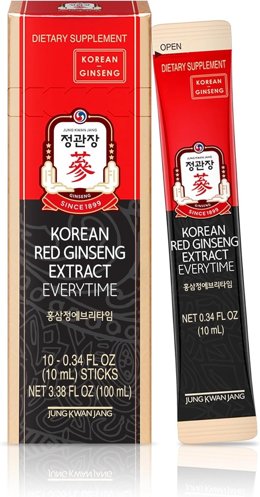 Jung Kwan Jang Korean Red Ginseng Extract Everytime 3000mg CZ124; Sugar Free Energy Supplement, Ginseng Tea, Ginseng dodatek, Korean Food CZ124; Energy Boost, Stamina CZ124; 10 Count