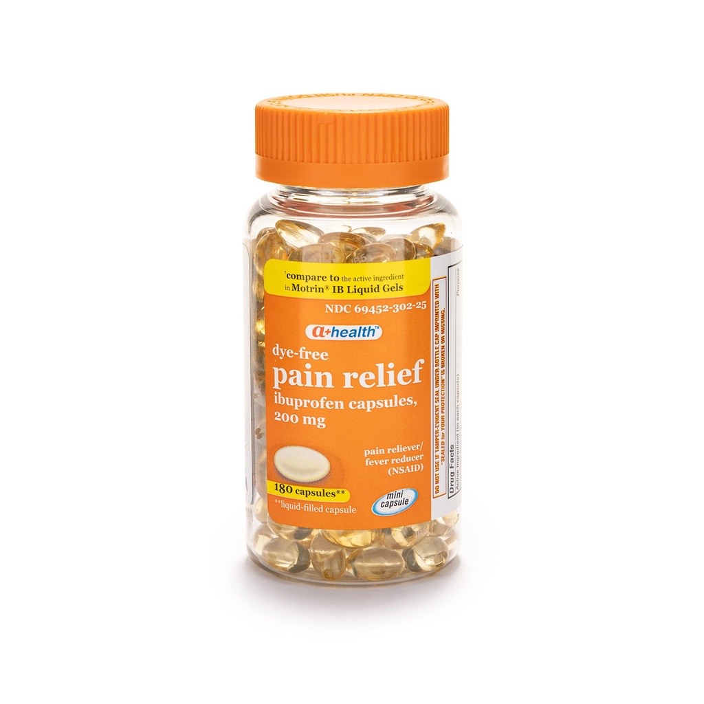 A + Zdravotní dye- Free Ibuprofen 200 Mg Mini Softgels, Pain Reliever / Fever Reducer (NSAID), 180 Počet