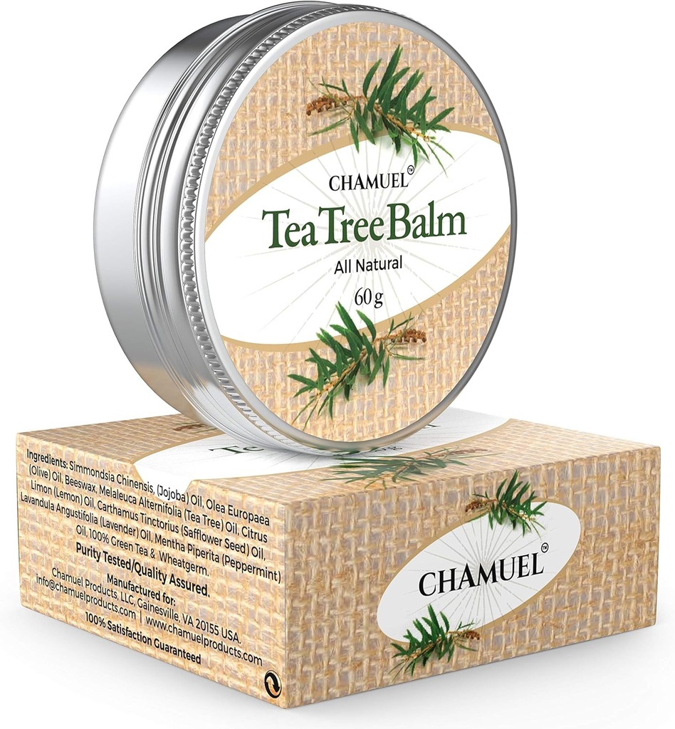 Chamuel Tea Tree Oil Balm - Všechny přírodní balzám 124; Great Cream for Soothing Eczema, Psoriáza, Vyrážka, Jock Itch, Hmyz Bites, Folliculitis, Acne, Itches, Cracked Heels, Cuticles, Saddle Sores & více!