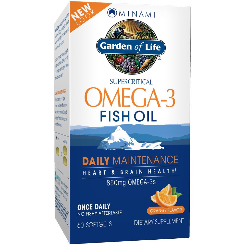 Zahrada života Fish Oil Omega 3 EPA / DHA pro přírodní mozek funkce, srdce a nálada, 850mg mastné kyseliny doplňky, Minami - Orange Flavor Ultimate jednou denně, 60 Softgels current 124; Dva měsíce dodávky, gluten zdarma