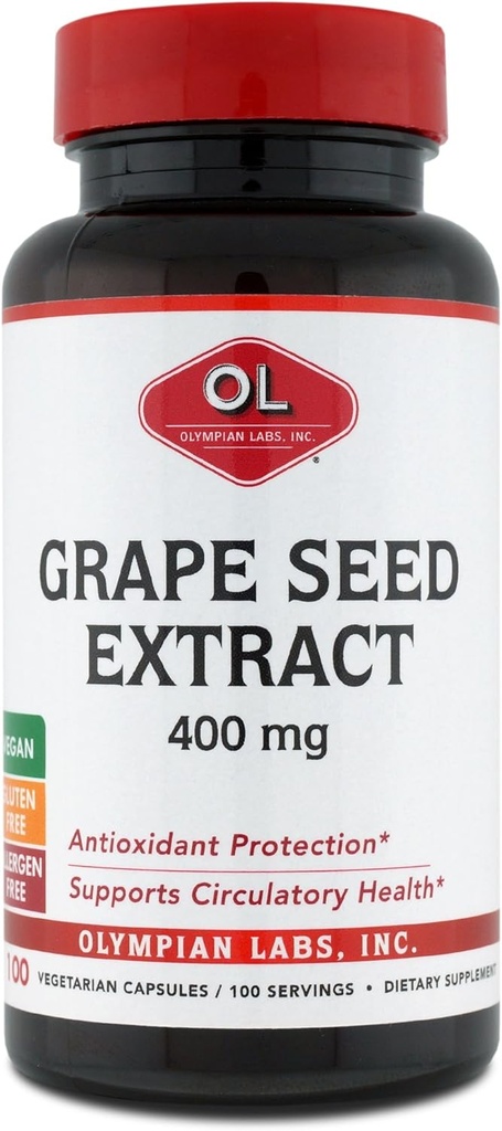Olympian Labs Grape Seed Extract 400 mg Kapsle, 100 Count Supporting Heart Health, Antioxidant Protection.