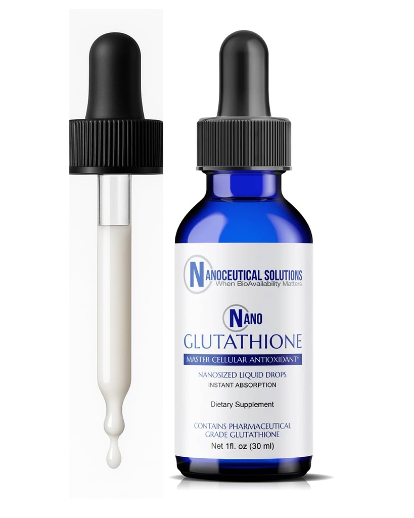 Nano Glutathione Drops by Nanoceutical Solutions, Pharmaceutical Grade Liquid Supplement, Ultra- Efektivní Absorpce, Až 8 krát vyšší než Glutathione Kapsle 124; 30 Servings