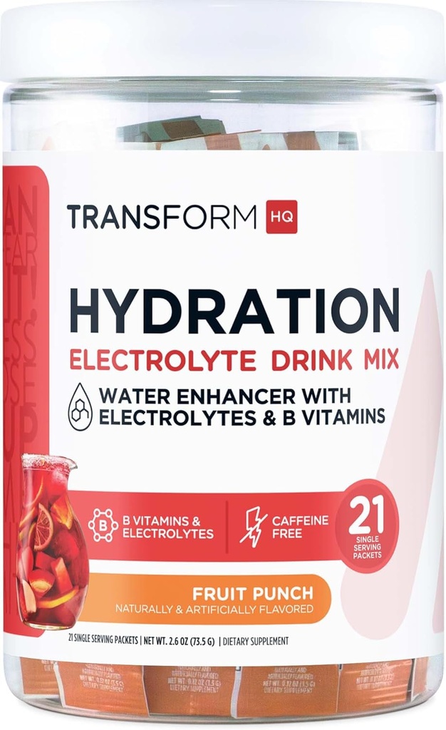 TransformHQ Hydration Drink Mix (21 Jednorázové-Serving Packets, Ovocný punč) - Hydrační dodatek Směs s vitamíny a elektrolyty