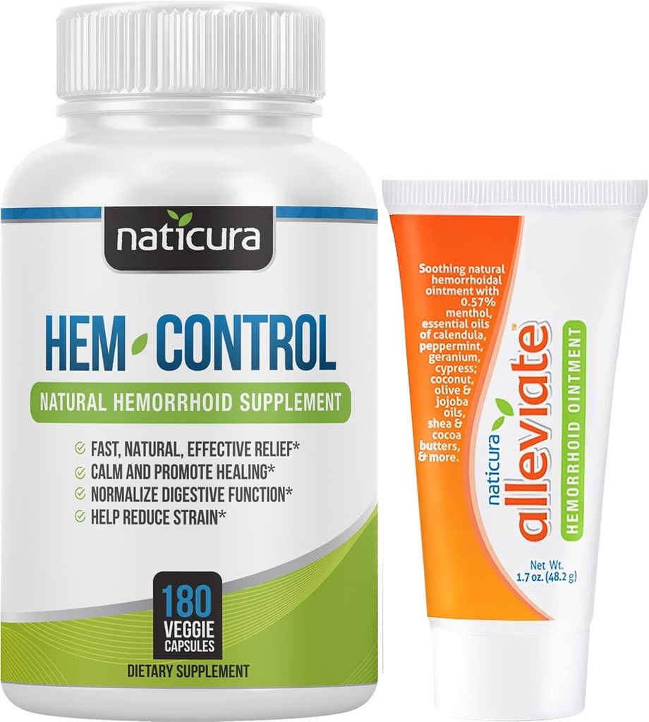 Bundle - Hem- Control Vegan Digestive Supplement (180 Počet) a zmírnit přírodní hemoroid relief krém pro pálení, svědění a otok (1.7 oz) Plus 2 Cestování-Velikost Tubes