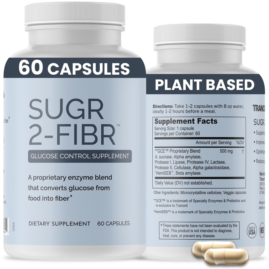OPTIVIDA Sugr-2-Fibr - Premium Blood Support Supplement * (60 Count) - Support Health Blood Sugar Levels * by Supporting Glucose Metabolism to Fiber * - Gluten Free, Non GMO, Veggie Capsules.