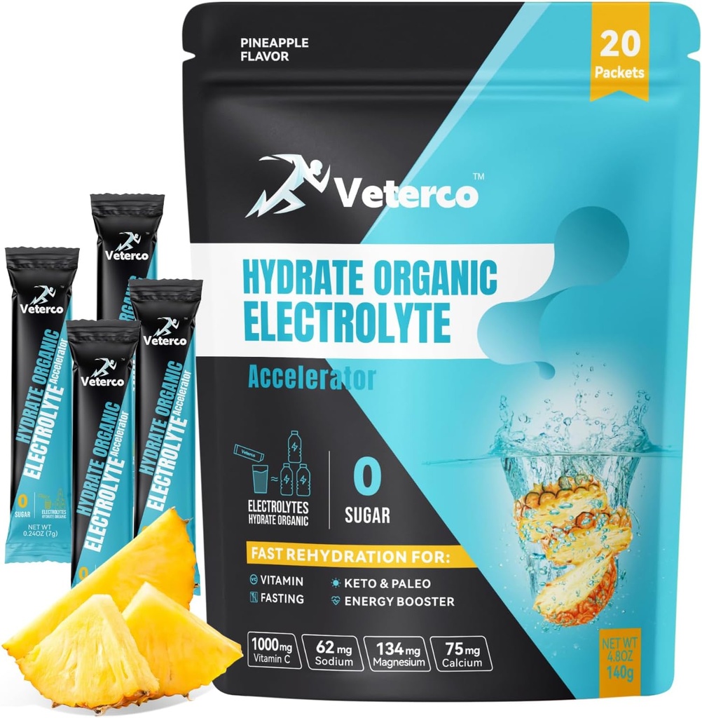 Hydratační Electrolyte Powder, Electrolyte Drink, Hydration Supplement Drink Mix, Hydration Packets with Vitamin & Mineral, Keto Friendly, Vegan, Non- GMO, No Sugar, Ananasový Flavor (20 Sticks)