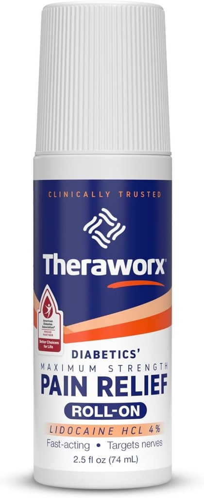 Theraworx Maximální síla Diabetics 'Pain Relief Roll- On s Lidokain - 2.5 oz - 1 Počet