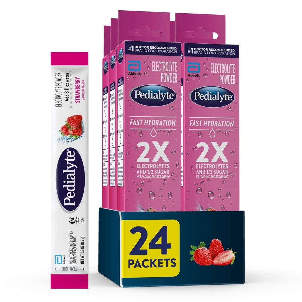 Pedialyte Rychlá hydratace Electrolyte Powder Packets, Strawberry, Hydration Drink, 24 Single- Serving Powder Packets
