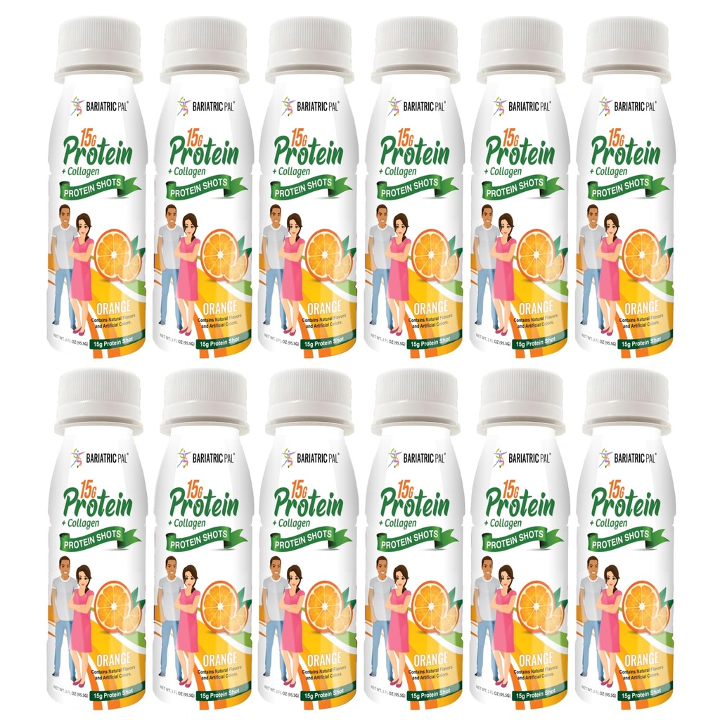 BariatricPal 15g Ready- to- Drink syrovátkový protein & kolagen Shots - Orange (12 lahví)