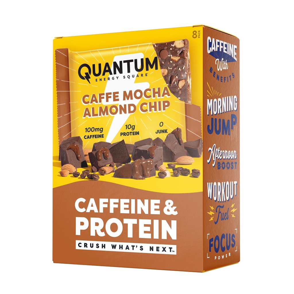 Quantum Energy Square: Energy Bar s kofeinem & 10g protein. Delicious Health Snack On The Go. (Vegan, gluten- free, Soy- free, Dairy- free) (Caffe Mocha Almond Chip)