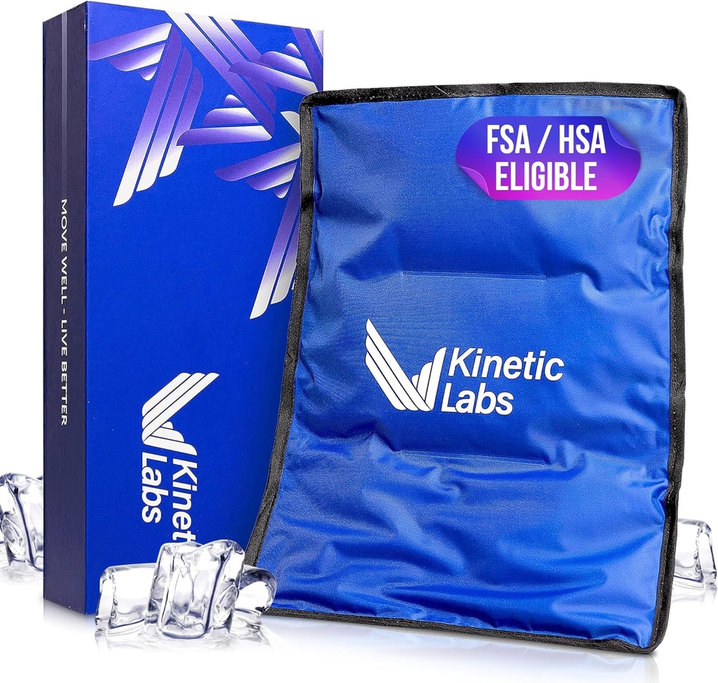 Kinetic Labs Reuse Ice Pack for Injuries - Large Ice Pack for Back Pain Relief (11x14.5) - Large Ice Gel Pack for Back, Knee, Rameno, Hip