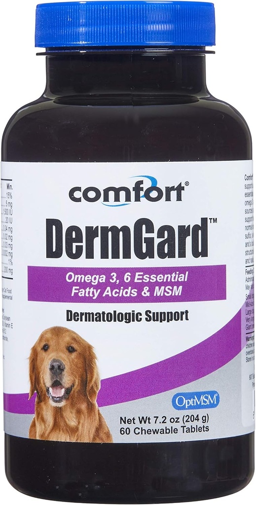 Kala Health Comfort DermGard Kůže a plášť doplněk pro psy, 60 Počet, podporuje zdravou pleť, lesklé a snížit nadměrnou vypouštění, Obsahuje MSM, rybí olej & Omega 3, 6, a 9 esenciální mastné kyseliny