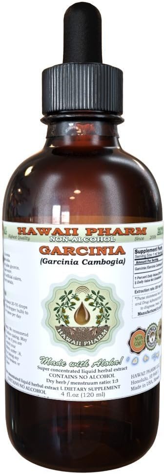 Čisté Garcinia Alcohol- Free Liquid Extract, Organic Garcinia (Garcinia cambogia) Sušené ovoce Glycerite Hawaii Pharm Natural Herbal Dodatek 2 fl.oz