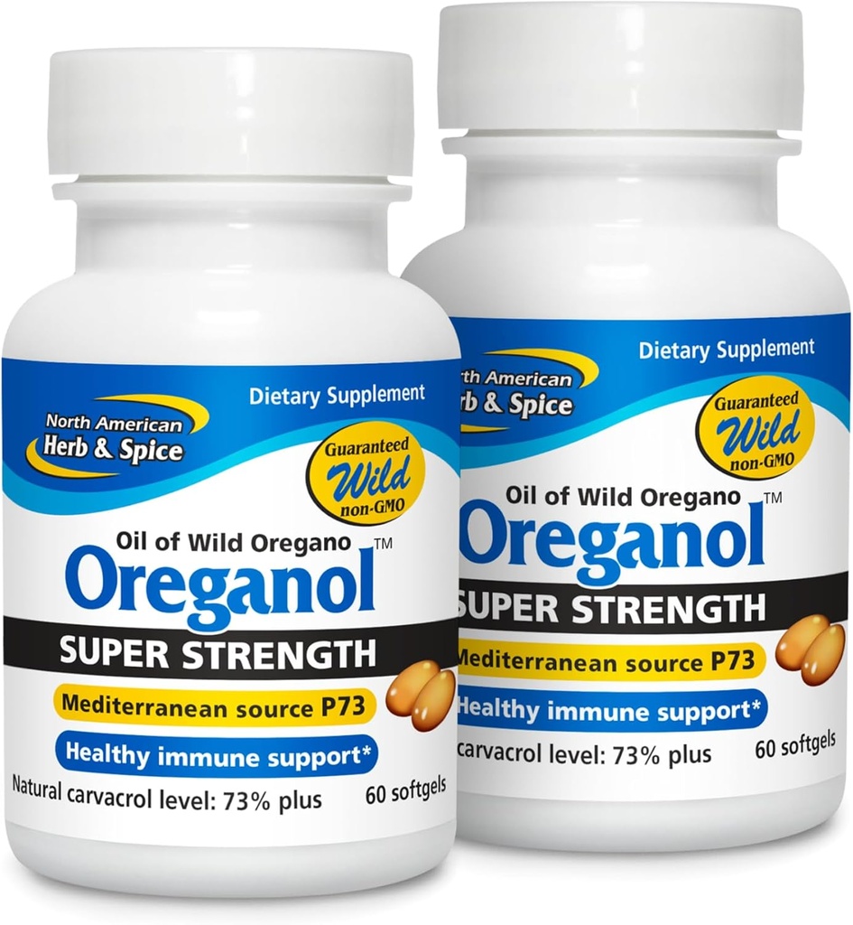 Severní Amerika Herb & Spice Super Strength Oreganol P73 - Balení 2, 60 Softgels - Podpora imunitního systému - Vegan Friendly Wild Oregano - Non- GMO - 120 Celkem