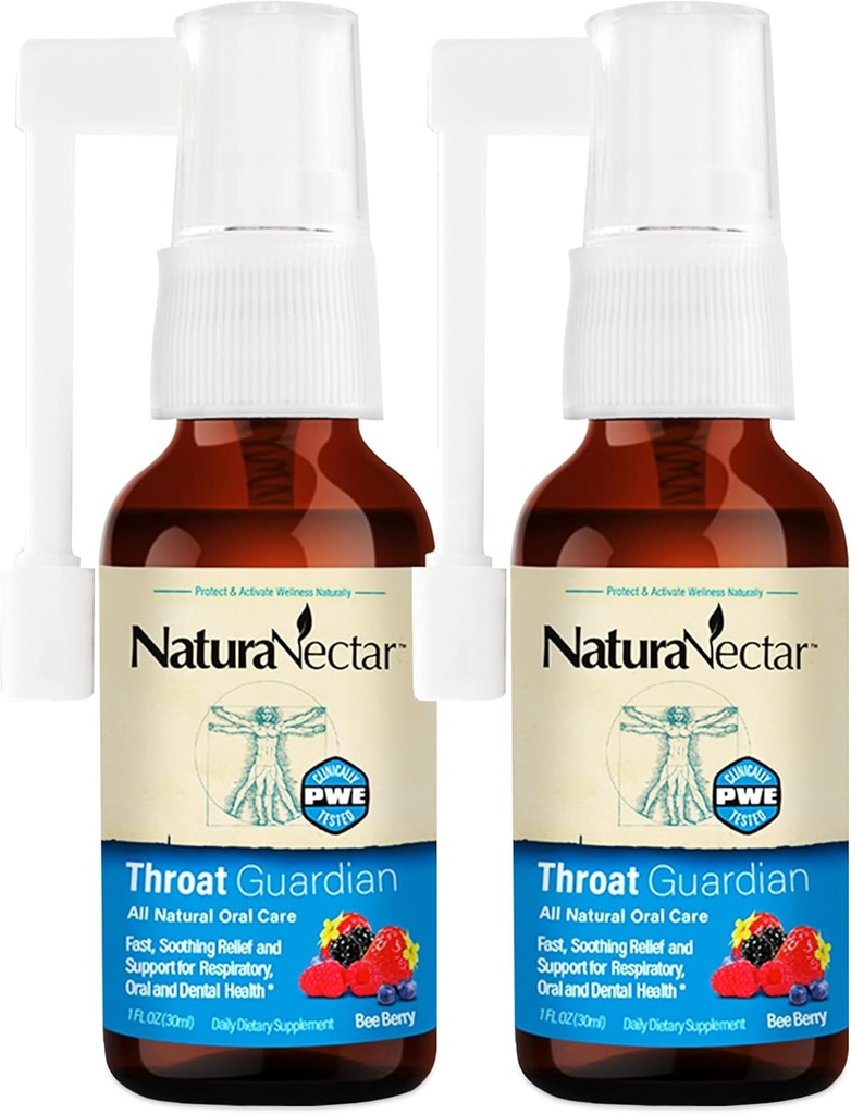 NaturaNectar - Bee Propolis Throat Spray - Unique Throat Relief and Wellness Agent - Brazilská Bee Propolis Throat Guardian Spray - Etické Beekeeping - Honey Bee Berry Flavor (2-Pack, 1.06 Fl Oz.)