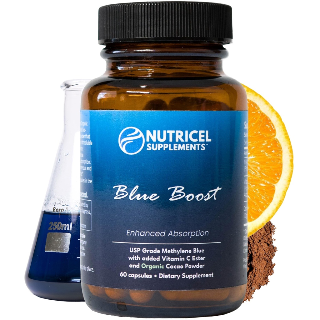 Nutricel methylen Blue Kapsle - Doplatek farmaceutické kvality - Trusted Made in America Brand - 12mg (USP Reference Compliant) s vitaminem C Ester Enhanced Absorpce - třetí strana Testováno (60ct)