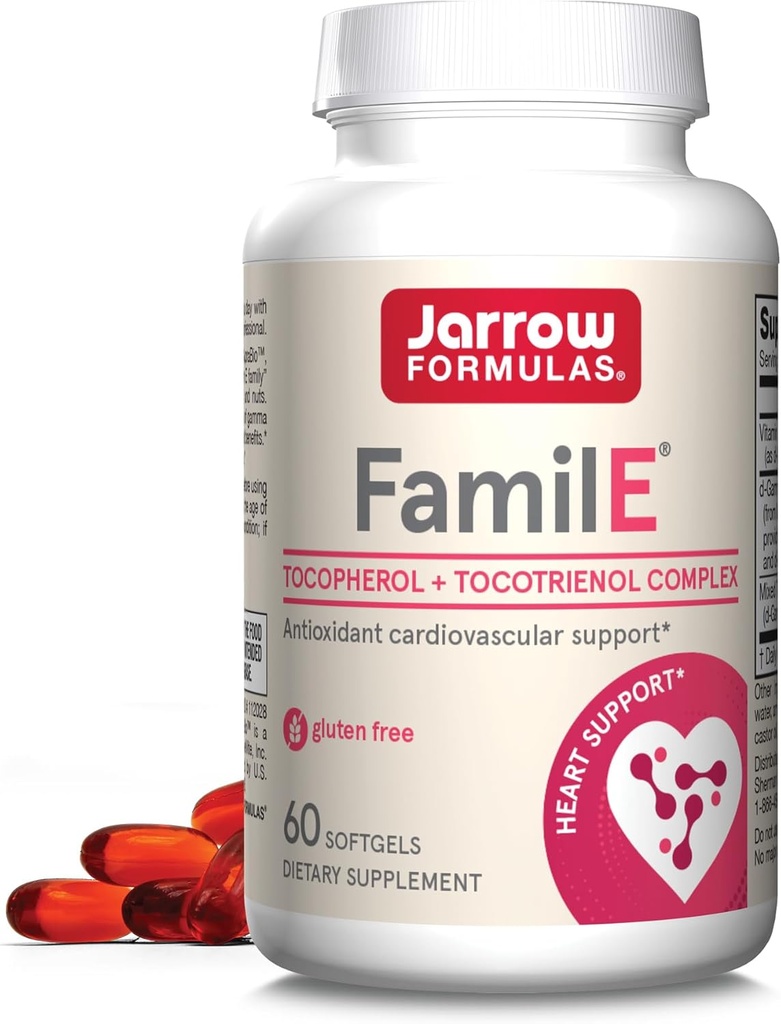 Jarrow Vibras Famil- E - Promotes Heart & Cardiovaskulární zdraví - Obsahuje všech osm členů rodiny vitaminu E - bohaté na gama Tocopherol & Tocotrienols - 60 Softgels