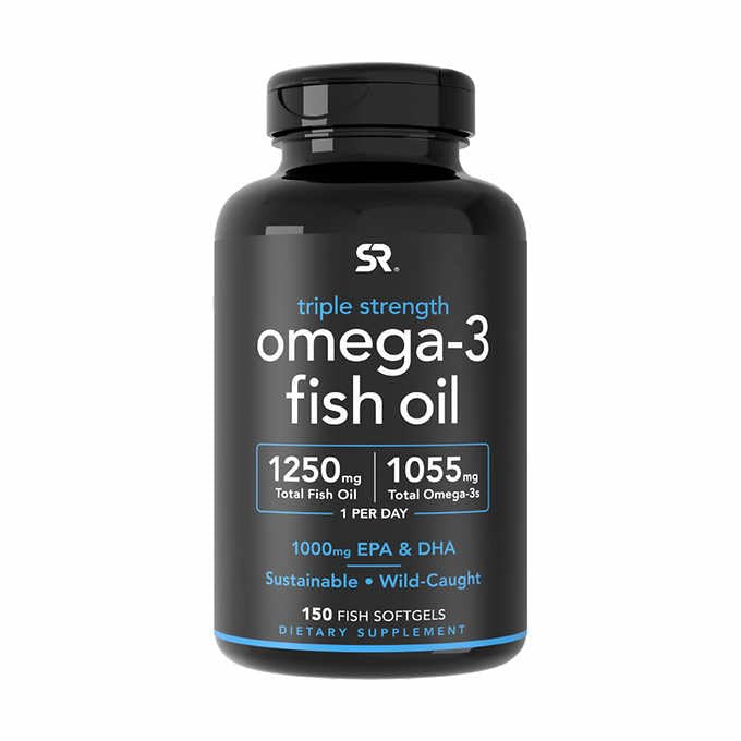 Sport Research Triple Strength Omega 3 Fish Oil - Bezproblémový doplněk rybího oleje w / EPA & DHA Fatty Acids from Wild Catched Fish - Heart, Brain & Imunitation Support for Men & Women - 1250 mg, 150 ct