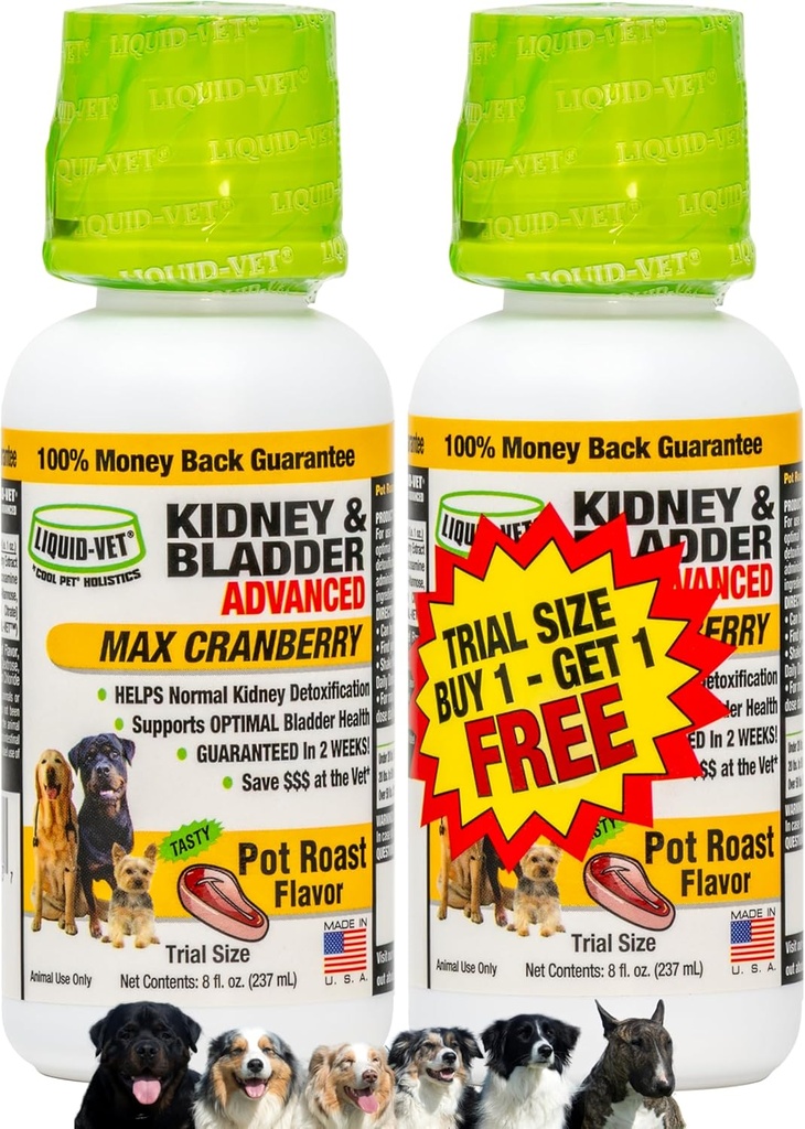 Premium Easy to Dose Liquid for all Dogs with Cranberry & D-Mannose: Komplexní psí vzorec pro podporu ledvin a močových měchýřů