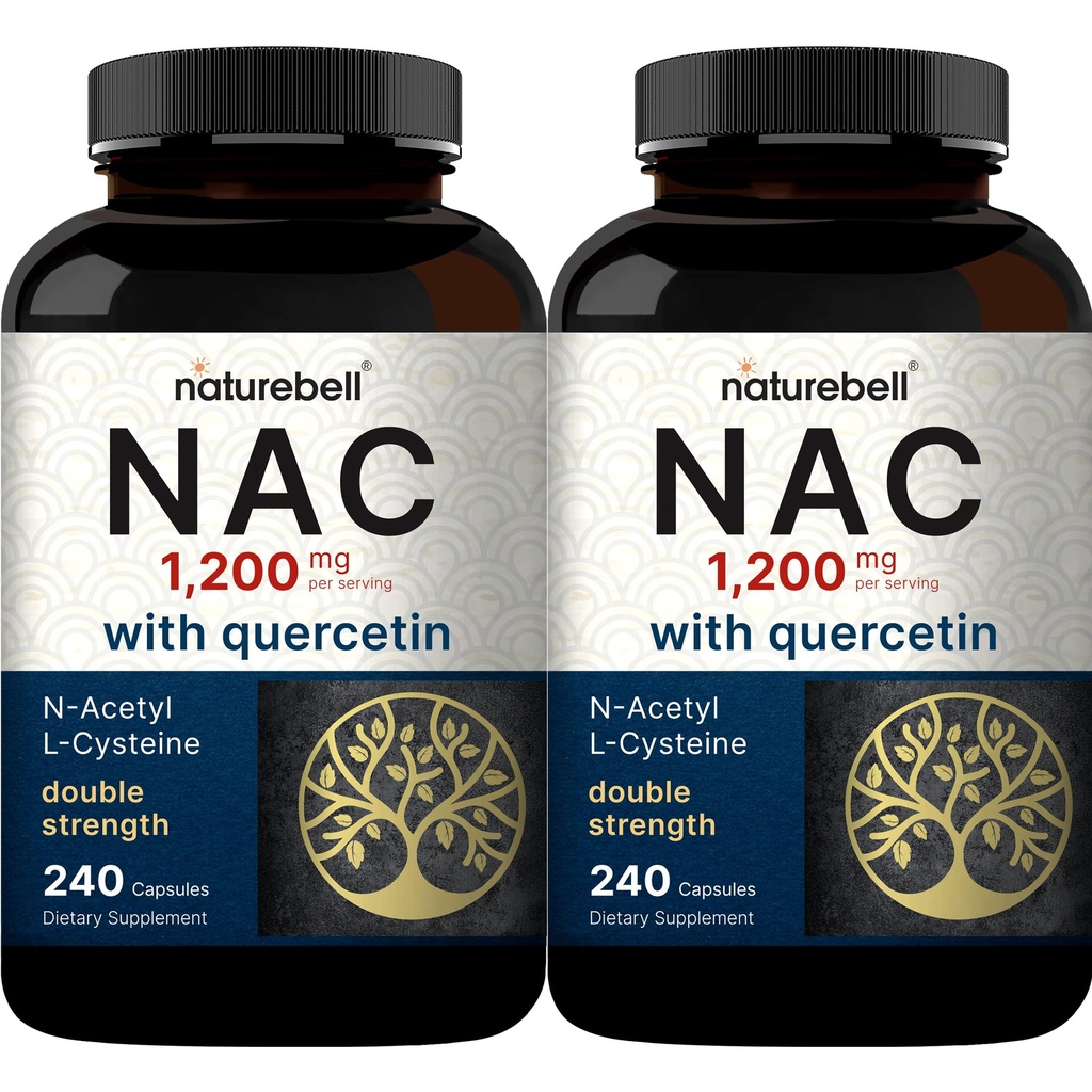 2 Pack NAC dodatek (N-Acetyl Cystein) s Quercetin, 1,200mg per Serving, 480 Kapsle 124; Double Strength Antioxidant Support for Immunication, Jaterní, & Lung Health - Non- GMO