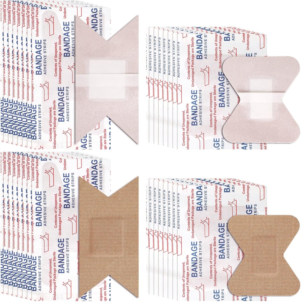 Sinmoe 100 Kusy Flexibilní Fabric Adhesive Obvazy Knuckle a Fingertip Variety Pack pro Wound Care Bulk Pack pro první pomoc Kity ve 2 Velikosti, 3 x 1,5 Inch, 1,8 x 2 Inch (Brown)