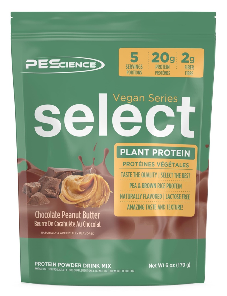 Pescience Vyberte Veganský proteinový prášek, Rostlinný proteinový prášek, úžasný vkus, hladká textura, Pea a hnědá rýžová směs, mléčné výrobky zdarma, laktóza zdarma, gluten zdarma - čokoládové arašídové máslo, 5 Služeb