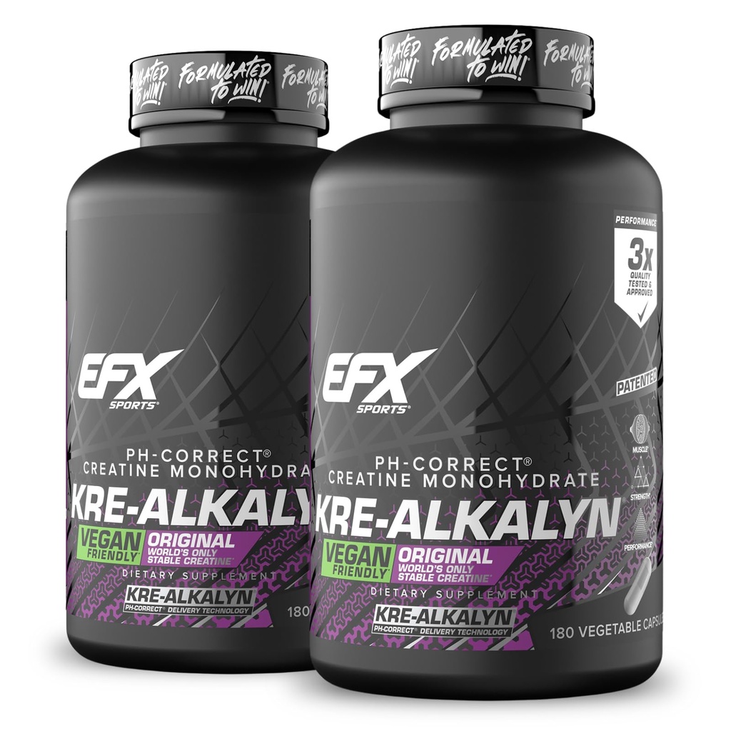 EFX Sports Kre-Alkalyn EFX 124; pH korektní Creatin Monohydrát pilulka dodatek 124; Vegan Friendly curfew 124; Síla a růst svalů 124; 90 Služení, 180 Veggie Kapsle (Balení 2)