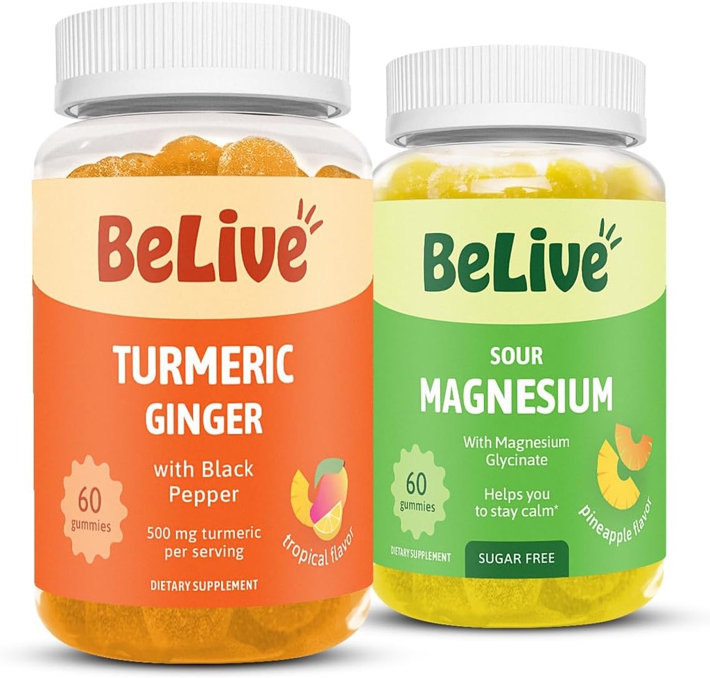 BeLive Bundle Magnesium a turmerické gumy pro relaxaci, spánek, Inmune podporu a podporu mobility