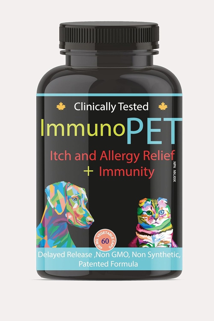 Itchy Skin Relief for Dogs and Cats - Hot Spot Relief - Pet Alergics Support - Cat and Dog Skin and Coat Supplement - Pet Imunity Support - 60 Caps