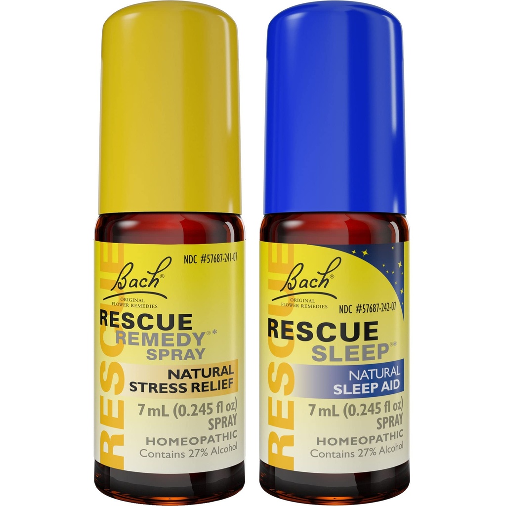 Day & Night Bundle, Bach REScue REMEDY Spray, Natural Stress Relief [a] REScue Sleep Spray, Natural Sleep Spray - 2-Pk, Homeopatická květinová esence, Vegan, 7ml Ea
