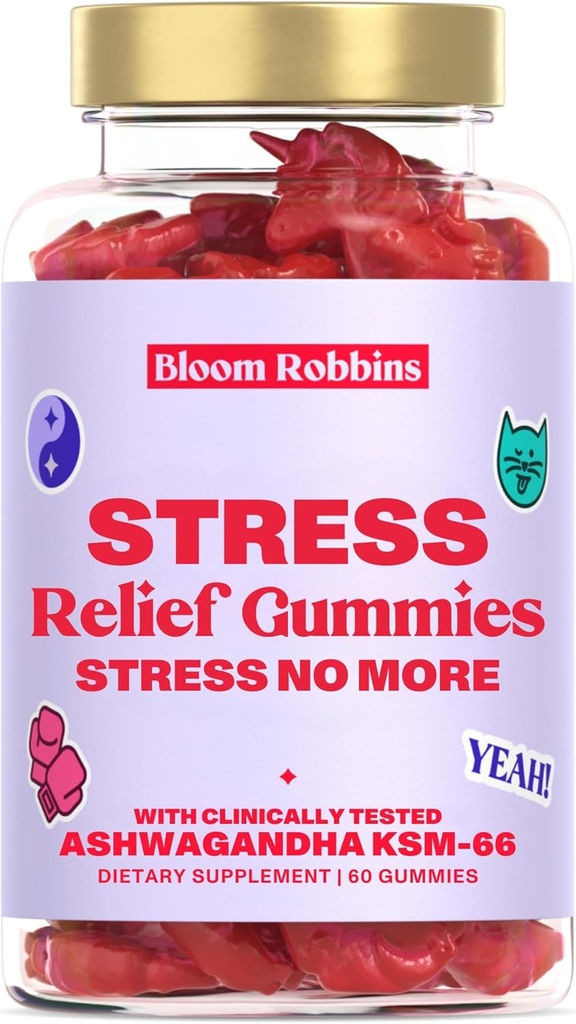 Ashwagandha Gummies - Stress Relief Gummies with Ashwagandha KSM-66 & Lemon Balm Extract - Stress Gummies & Clime Gummies with KSM-66 - Vegan Relaxation Ashwaganda Gummies (60count)