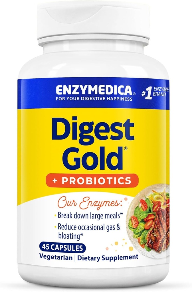 Enzymedica Digest Gold + Probiotika, 2- in-1 Formule pro Gut zdraví, Digestive Enzymes & 1 Milion aktivních protetických kultur, 45 Počet