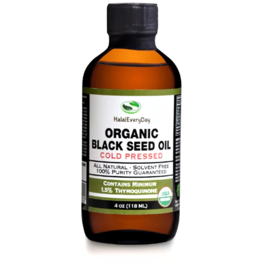 Organic Black Seed Oil - USDA Certified Cold Pressed Glass Bottle over 1.5% Thymoquinone 3X Strength Turkey Black Cumin Nigella Sativa Non- GMO 100% Pure Blackseed Oil (4oz Glass Bottle)