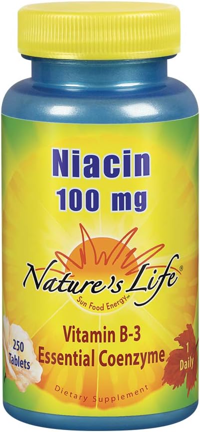 Natures Life Niacin 100mg Supplementary 124; vitamin B3 Supplementary PHARMAD 124; Zdravý lipid v krvi, Circulation & Skin Support PHARMAD 124; 250CT