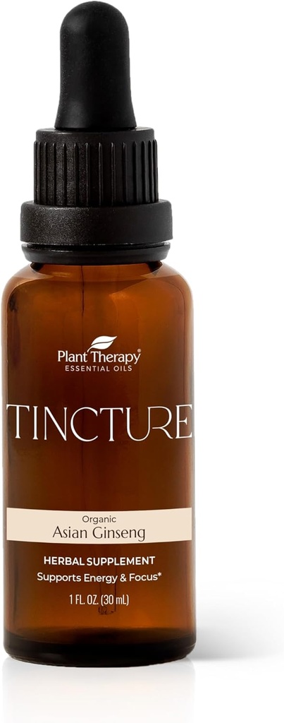 Rostlinoterapie Organické asijské ženšen Root Bylinný dodatek tinktura 30 ml (1 oz) Skvělé pro energii, Povzbuzuje duševní soustředění, Vegan, Non GMO, Gluten zdarma, tekuté, 1 láhev