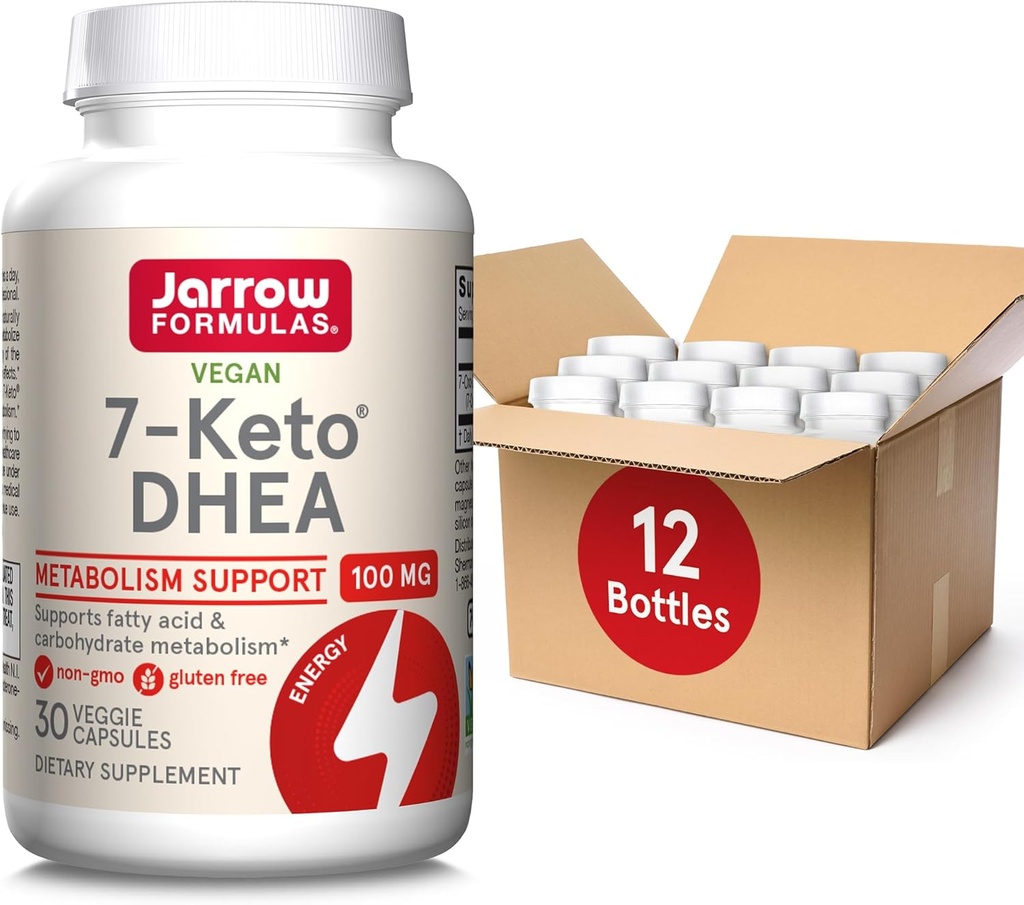 Jarrow Displaas 7- Keto DHEA 100 mg, dodatek stravy pro podporu metabolismu mastných kyselin a sacharidů, 30 Veggie Kapsle, 15- 30 denní dodávky, balení 12