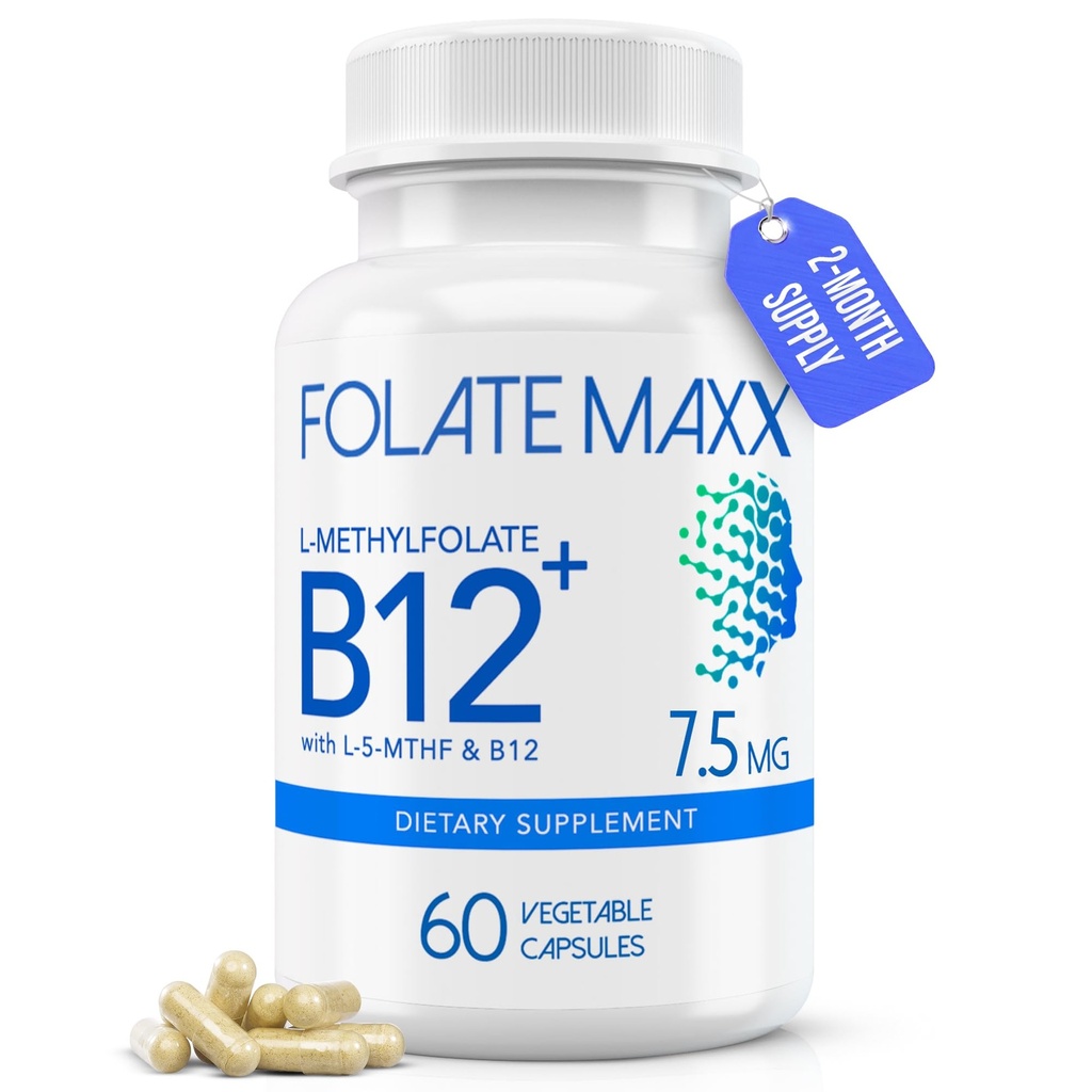 L- methylfolát + B12 Methylkobalamin Blend 7, 5mg - 60 Kapsle - Aktivní kyselina listová & Methylovaný B12-5-MTHF & B12 dodatek pro muže a ženy - Non GMO, Lepek zdarma, Žádné Fillers