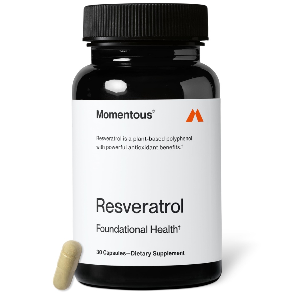 Momentous Resveratrol Dodatek 450 mg - Trans- Resveratrol pro zdravé stárnutí, mozek, a podpora srdce - NSF Certified for Sport - GMO- & Gluten- Free - 30 Služeb