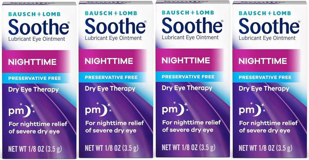 Soothe Oční mast od Bausch & Lomb, Lubrikant Relief for dry eyes, Moisturization & Comforting Nighttime Suché Oko terapie, vhodné pro citlivé oči, konzervativní zdarma, 3.5 g - 4 balení