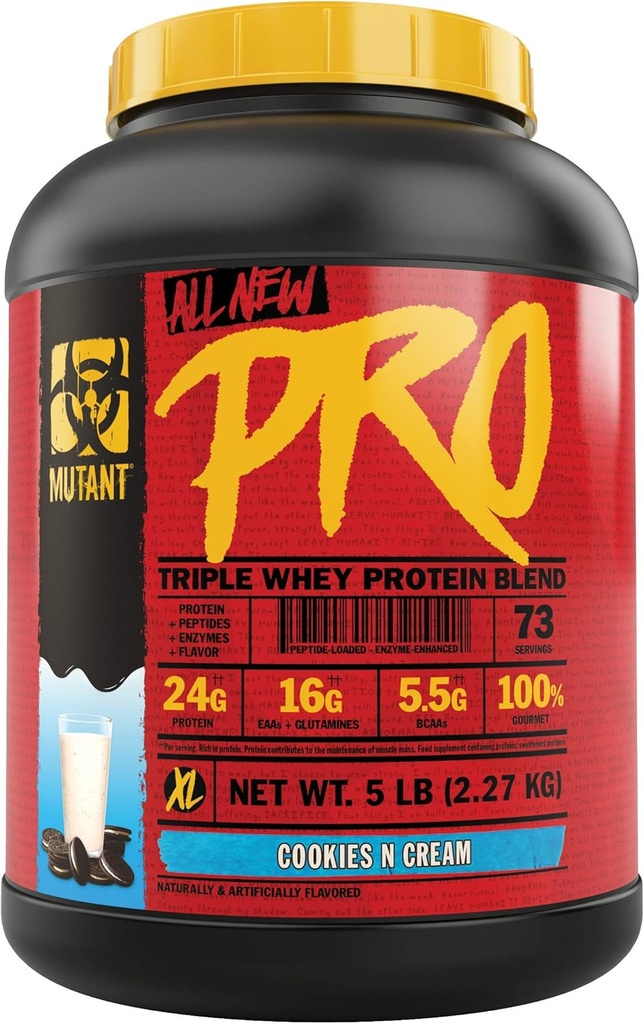 Mutant Pro - Triple Whey Protein Powder Supplement - Časový limit uvolněný pro zvýšenou absorpci aminokyselin - Dekadent Gourmet Flavors - 5 liber - Cookies a krém