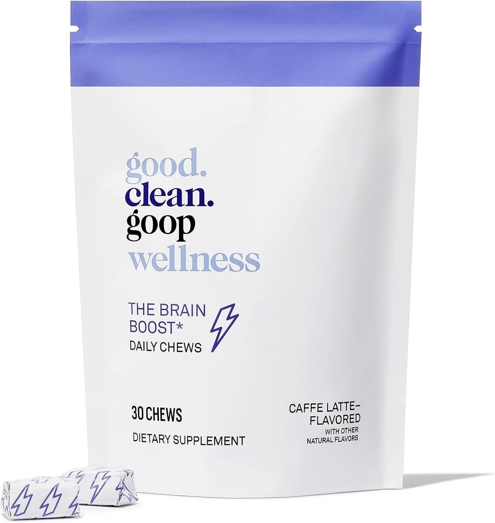 good.clean.goop wellness The Brain Boost Daily Chews 124; Dietní doplněk pro energii a soustředění 124; L-theanine & Caffeine 124; Caffe Latte Ochucené 124; Brain Booster s Nootropics 124; Balení 30 Chews 124; Vegan