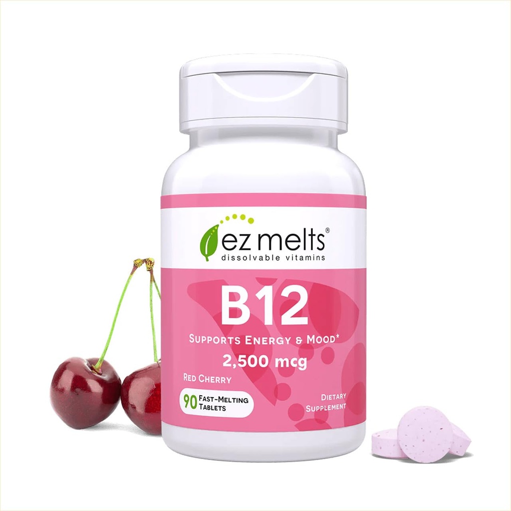 EZ Melts B12 Sublingual Vitamin 2,500 mcg, Methylkobalamin, Sugar- Free, 3- Month Supply - 1 balení