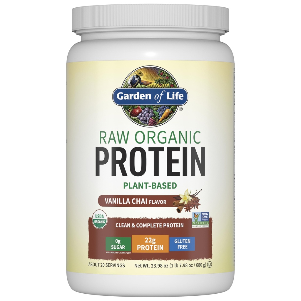 Zahrada života Organic Vegan Protein Powder, Plant Based & BCAA, Organic Protein Powder with Probiotics & Enzymes, Non- GMO, Gluten- Free Lactosa Free, Vanilla Chai, 1.2 LB