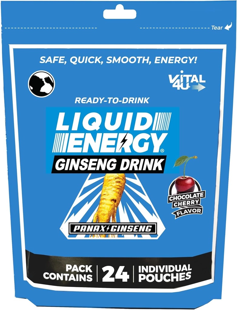 VITAL 4U ® Liquid Energy Shot - ženšen, přirozeně slazené, Čokoláda Cherry Flavor, 24 ct