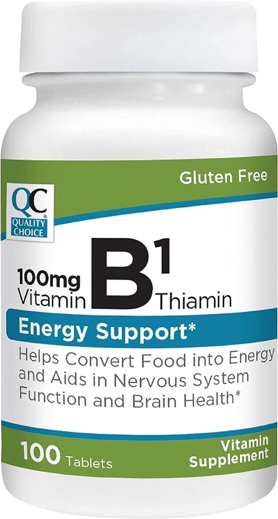 Kvalitní volba Vitamin B1 Thiamin 100 mg Energy Support, Nervová funkce systému, & Brain Health Vitamin Doplněk Tablety, 100 Počet lahví