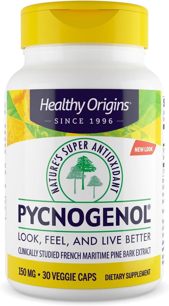 Zdravý původ Pycnogenol 150 mg, francouzský námořní Pine Bark Extract, Natures Super Antioxidant, Antioxidant, Non- GMO, Vegan, 30 Veggie Kapsle