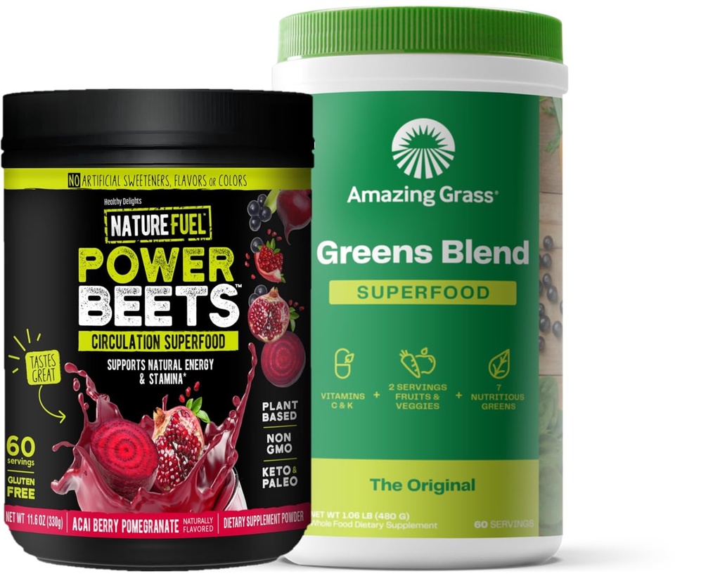 Amazing Grass Green Bend Superfood: Super Green Powder Smoothie Mix for Boost Energy, 60 Serving & Nature Fuel Power Beets Powder, Beet Root Powder, Support Natural Energy, 60 Servings
