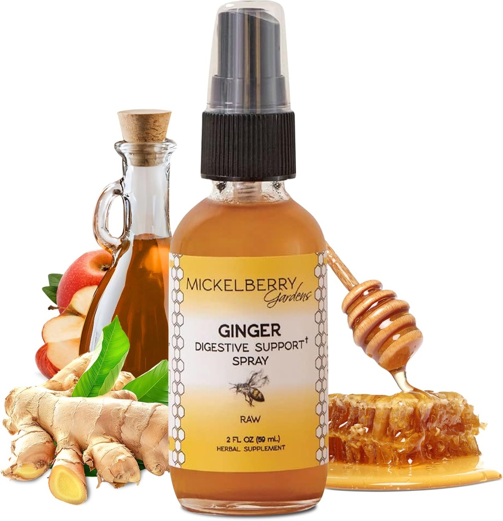 Mickelberry Zahrady Imunitní podpora Ginger Honey Spray - Organic Ginger Shots & Syrup for Imunity Boost, Digestivní zdraví a Wellness - 2 Oz