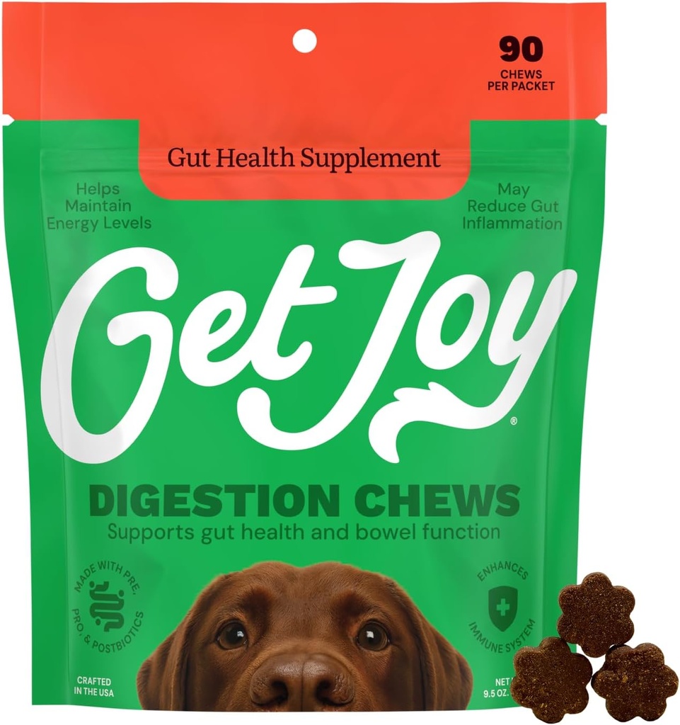 Získejte Joy Digestion Chews, Gut doplněk zdraví pro psy, Vet Doporučené měkké denní stravitelné zdraví & imunitní podpora s prebiotika, Probiotika & Postbiotika, Made in USA, 90 Počet